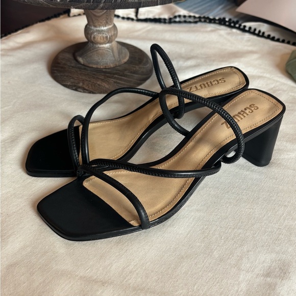 Schutz Black Strappy Square Toe Heeled Sandals • Black Heels • NEW • Dust Bag - Picture 1 of 14